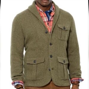 Polo By Ralph Lauren Green Herringbone Shawl Collar Jacket
